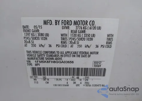 2016 Ford Explorer Limited z USA, uszkodzony, nr VIN 1FM5K8FH8GGA03656